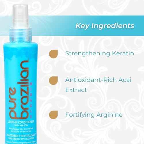 Pure Brazilian Leave-In Conditioner, Nourishing Hair Treatment with Keratin for Strengthening, Pack of 2, 6.78 Ounce (200 Milliliter)