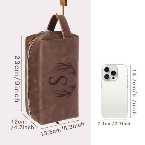 Mens Toiletry Bag Personalized Easter Fathers Day Birthday Gifts for Men Him Initial PU Leather Waterproof Shaving Bag for Toiletries Accessories Travel Essential for Dad Husband Boyfriend (M)