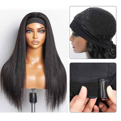 Headband Wig Human Hair Straight Headband Wigs for Black Women Glueless None Lace Front Wig Brazilian Virgin Human Hair 150% Density Natural Color 26 Inch