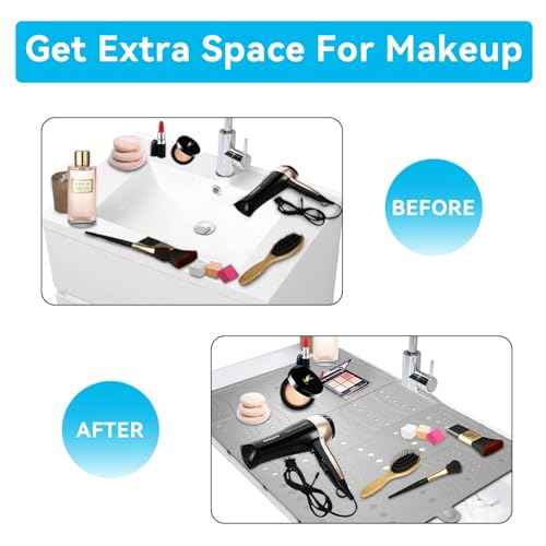 BRIAN & DANY Makeup Mat for Sink, Bathroom Sink Cover for Counter Space, Foldable Silicone Sink Mat Organizer Countertop RV Space Saver, Gray, 19.3" x 15.5"