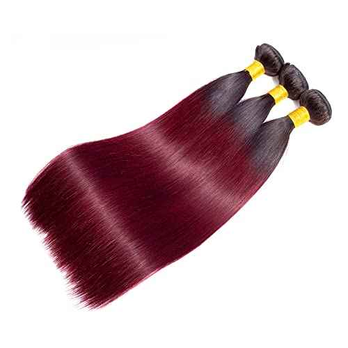 1B99J Straight Bundles Ombre Burgundy Human Hair Bundle 100% Unprocessed Virgin Hair Extensions Wine Red Color 18 20 22 Inch For Women