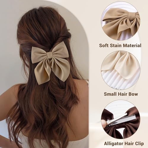 8 Pcs Hair Bows for Women Short Tail Bow Hair Clips Small Alligator Barrettes Cute Accessories for Girls(Black/Khaki)