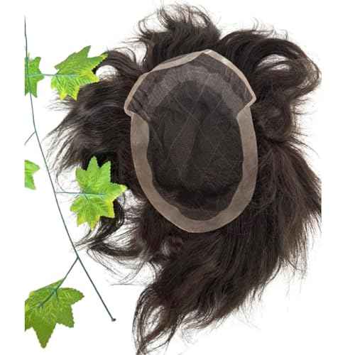 Men's Hairpiece European Human Hair Toupee 9x7inch Swiss Lace Skin PU Back Hair Replacement Wig #2 Dark Brown Color