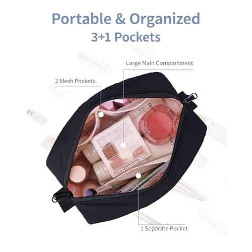 Narwey Puffy Makeup Bag for Travel Women Girl, Quilted Makeup Bag Cosmetic Bag, Cute Puffer Make Up Organizer Bags, Travel Toiletry Bag Toiletries (Black)