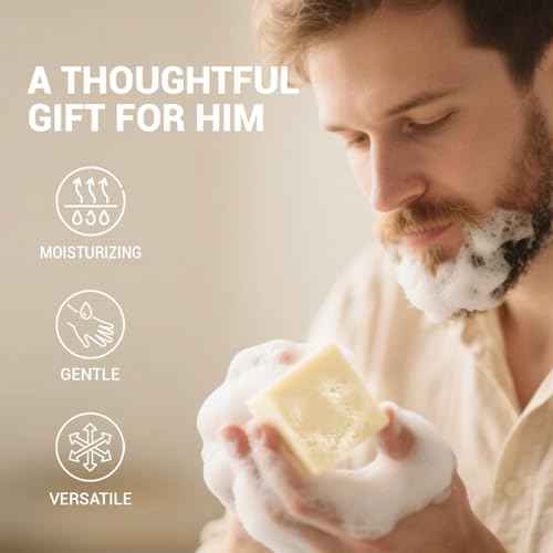 Rinse & Robust 4 Pack Men¡¯s Bar Soap Gift Set, Goat Milk Soap Bar Gift Box, Nourishing Natural Bar Soap Set for Men, No Harsh Chemicals, Includes A Lathering Net, Sandalwood Scented| 5.3 oz of 4 Bars