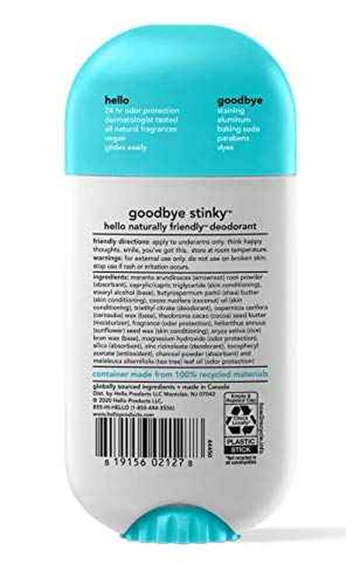 hello Activated Charcoal Fresh and Clean Deodorant for Women and Men, Aluminum Free, Baking Soda Free, Parabens Free, 24 Hour Protection, 2.6 Ounce (Pack of 3)