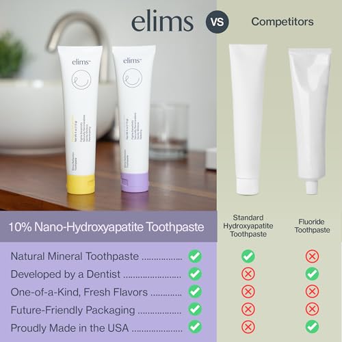 ELIMS Travel Size Nano Hydroxyapatite Toothpaste Fluoride Free - Xylitol Remineralizing Toothpaste for Whitening Sensitive Teeth - Lavender Vanilla Mint Toothpaste for Adults & Kids 1oz