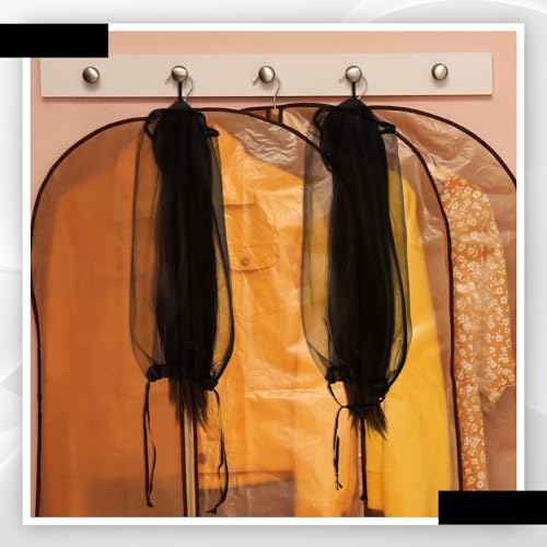 Loopeer 6 Pcs Wig Storage Bags Adjustable Wig Bag with Drawstring Portable Travel Organizer for keep from Dirt Dust(Black)
