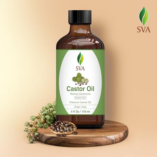 SVA Castor Seed Oil - 4 Fl Oz – 100% Natural Cold Pressed Castor Oil - for Face, Skin Care, Hair Care, Scalp Massage & Body Massage – Carrier Oil with Dropper