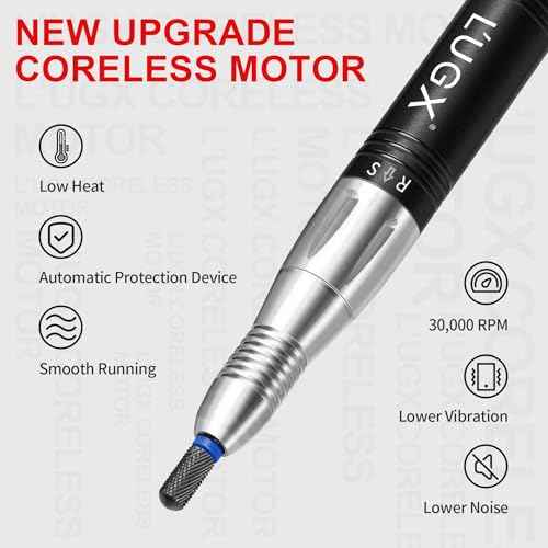 Professional Nail Drill Machine, L'UGX Electric Nail File 30000 RPM Nails Drill for Acrylic Nails with 8 Nail Drill Bits