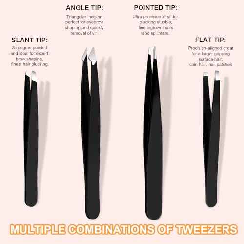 Yougai Tweezers Set, 9 Pcs Professional Stainless Steel Tweezers Kit for Women Facial Hair, Precision Eyebrow Tweezer Kit with Curved Scissors and Eyebrow Razor for Ingrown Hair Removal