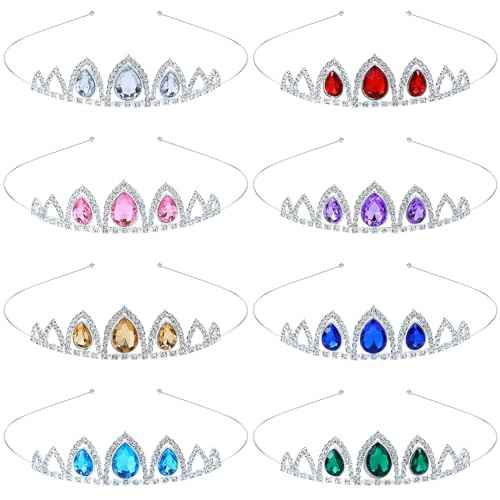 inSowni 8 Pieces Silver Metal Sparkly Waterdrop Rhinestone Princess Crown Headbands Tiaras Wedding Birthday Party Prom Headpieces for Women Brides Bridesmaids
