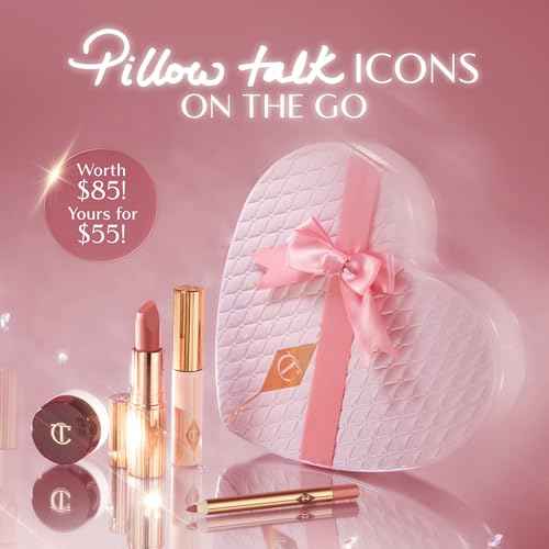 Charlotte Tilbury Pillow Talk Icons On the Go Kit - 4-Piece Makeup Set with Cream Eyeshadow, Mini Matte Lipstick, Lip Liner & Liquid Highlighter Blush in Iconic Nude-Pink Tones