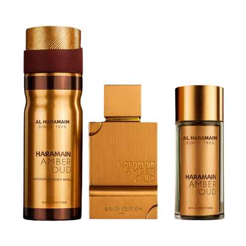 Al Haramain Amber Oud - Gold Edition - Body Spray, Cologne for Men and Women - Woody, Musk Fragrances - Perfume for Men and Women - Giftset - 3 Pc