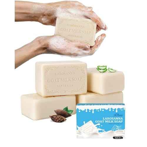 Australian Goat Milk Soap,Helps Moisturize,Smooth & Cleanse Skin,Triple-milled Bar Soap with Cocoa Butter,Aloe Vera and Pure Plant Oil,Body Soap Bars 6.3 oz for Adults & Babies,Pack of 4