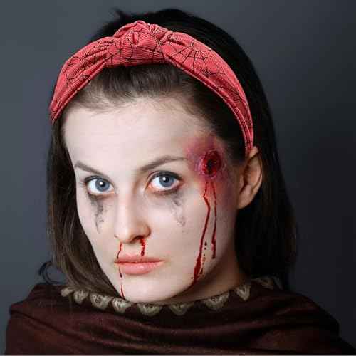 Halloween Headband for Women Girls, Black Spider Web Hair Band Wide Top Knot Red Hair Accessories Non Slip Headband Funny Halloween Party Costume Cosplay Supplies Decoration