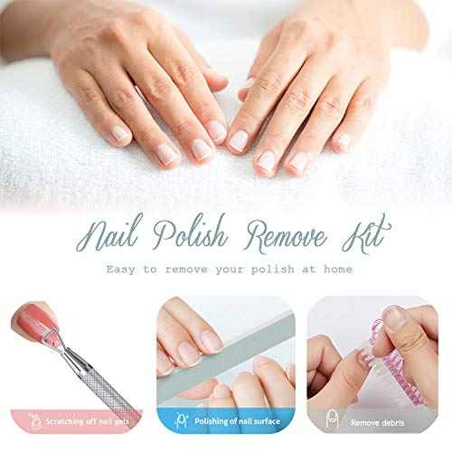 Nail Polish Gel Remover Tools Kit, Soak Off Cap Clip 10pcs, Dispenser Bottle, 600PCS Cotton Pads Handle Brushes Finger Separators(Black-Set)