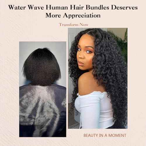 Water Wave Human Hair Bundles 12 14 16 Inch 12A Wet and Wavy Bundles Human Hair 100% Unprocessed Brazilian Virgin Hair Water Wave Curly Weave Extensions Natural Black