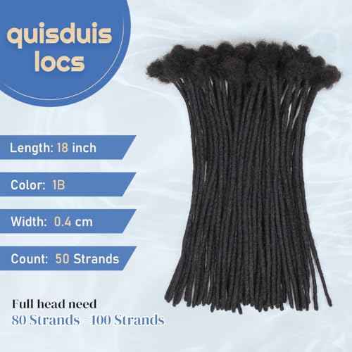 18 inch Loc Extensions Human Hair, 50 Strands Permanent Dreadlock Extension Human Hair 0.4cm Width 100% Full Handmade Dreads Can Be Dyed and Bleached Curled dreads extensions