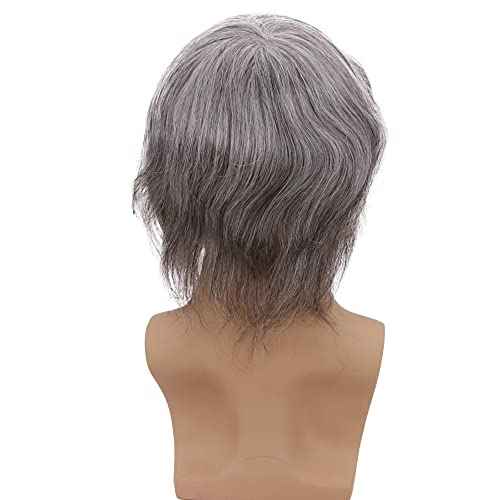 Men toupee Toupee for Men 0.06mm Ultra Soft Transparent Thin Skin All V-looped Natural Hairline Mens Hairpieces European Virgin Human Hair Systems Wigs 8x10 inches (1B Mixed 70% Grey White Hair)
