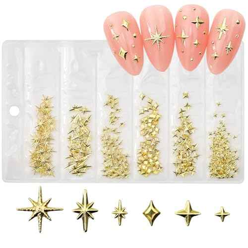 200Pcs Star Nail Charms for Nails Art 3D Gold Star Nail Charms Metallic Studs Rhinestones Stars Nail Jewelry Decorations Manicure Supplies Accessories for DIY Craft (G200)