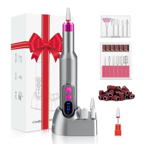 Cordless Electric Nail Drill Kit: Professional Nail Dremel Electric Nail File E-File Nail Drill for Acrylic, Gel Nails, Manicure Pedicure Black