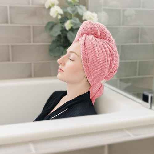 2 Packs Large Microfiber Hair Towels for Women, Super Absorbent & Quick Dry Hair Towel Wrap for Curly Long & Short Hair- Anti-Frizz Hair Turbans for Wet Hair£¨Coral Pink & Pink£© - 27.5''*39.4''