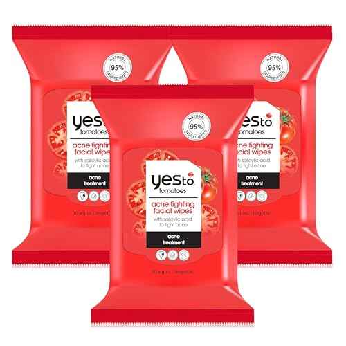 Yes To Tomatoes Clear Skin Acne Fighting Facial Wipes, Acne Prone Skin + Helps Control Oil + Salicylic Acid + 95% Natural Ingredients, 30 Count (Pack of 3)