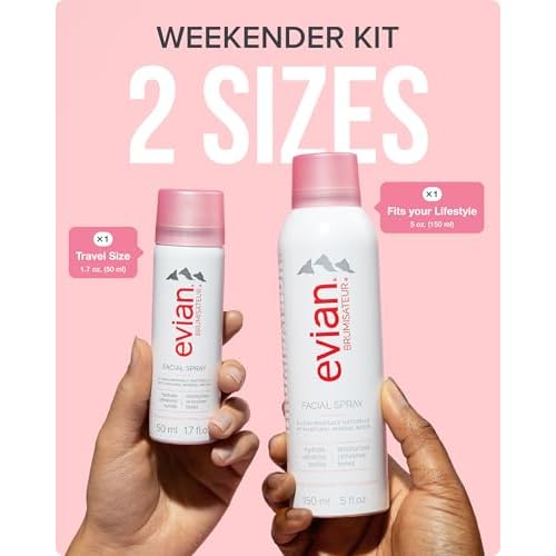 Evian Facial Spray Weekender Kit - Hydrating Mineral Water Mist for Face & Skin - Refreshes Makeup, Sets, & Tones - Travel-Friendly Size for Weekend Hydration and Skincare Essentials