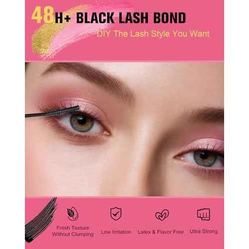 Lash Cluster Glue, Lash Bond and Seal for DIY Eyelash Extensions 2-in-1 Bond and Seal Strong Cluster Glue for Individual Eyelashes Latex Free by EMEDA (Black+Clear)