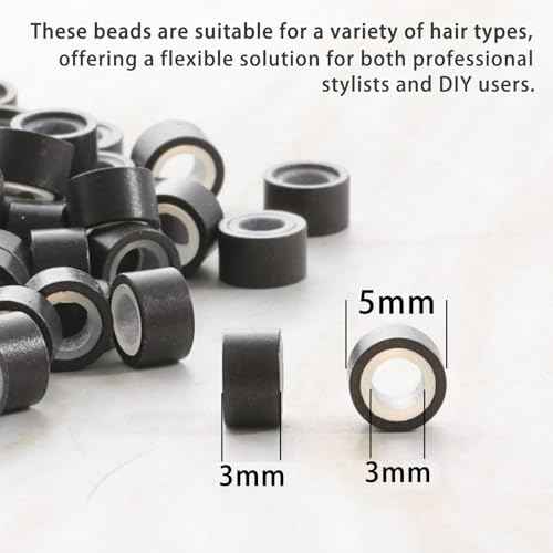 1500Pcs Silicone Beads for Hair Extensions, 3Colors 5mm Silicone Lined Beads Microlink Rings Hair Extensions Tool (Brown-Black-Blonde)