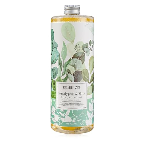 ROMIIE ZOI Foaming Hand Soap Refill, Eucalyptus & Mint, Gentle & Moisturizing Formula, 1 L/ 33.8 FL OZ