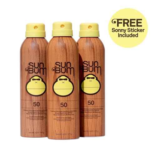 Sun Bum Original Moisturizing Sunscreen Spray SPF 50 with Sonny Sticker, Vegan and Hawaii 104 Act Compliant, Octinoxate & Oxybenzone Free, Broad Spectrum UVA/UVB Sunscreen, 3 Pack, 6 oz