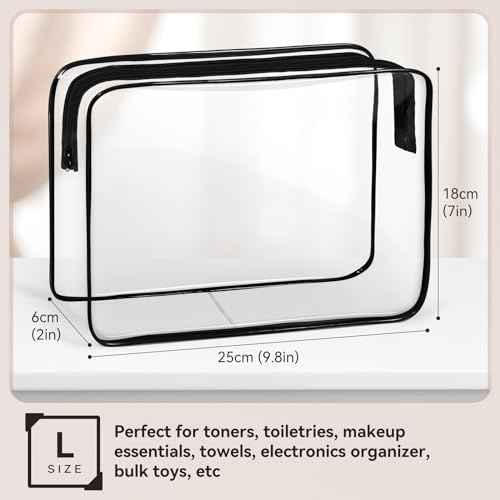 TISRATOK 16 PCS Clear Makeup Bag, Travel Essentials Toiletry Bag, Transparent PVC Cosmetic Organizer Toy Storage Pouch for Women Men - Black,Medium