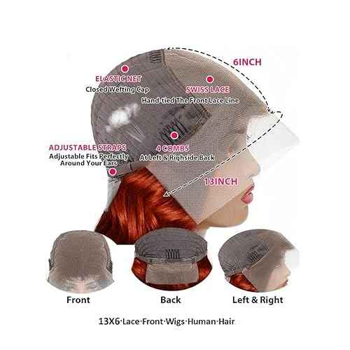 180% Density Reddish Brown 13x6 Lace Front Wigs Human Hair Pre Plucked 13x6 HD Transparent Body Wave Lace Front Wigs For Women Ginger #33 Colored Brazilian Virgin Hair Glueless Wigs Human Hair 22Inch