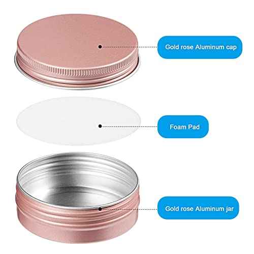 Patelai 2 oz 120 Pcs Metal Round Tins Aluminum Tin Cans Salve Tins Containers with Screw Lid 20 Sheets Stickers for Christmas Salve Spice Candies Balms Candles(Rose Gold)