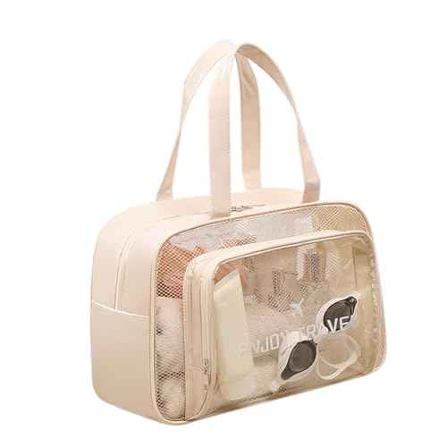 Travel Toiletry Bag for Women and Men, Beach Bag Waterproof Sandproof, Large Clear Tote for Gym Pool Beach Summer Vacation (Beige)