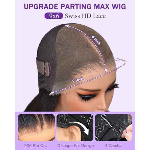 9x6 SKINLIKE Real HD Lace Closure Wig, Straight 180% Density 0.10mm Ultra-thin Swiss Lace Pre-plucked Bleached Small Knots With Baby Hair Glueless Wigs Human Hair 18 Inch