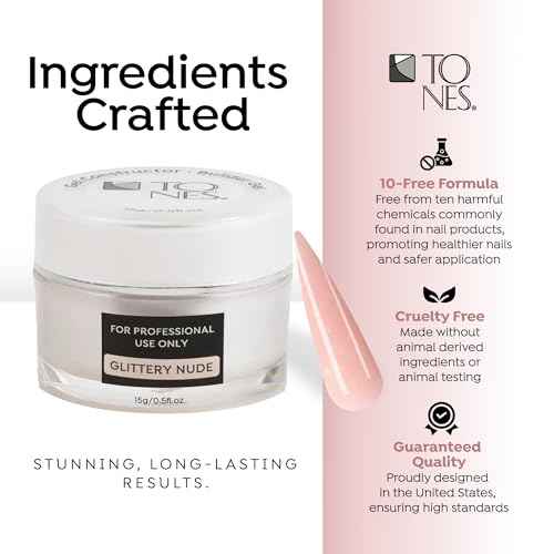 TONES Premium Self Leveling Nail Builder and Extension Gel for Professional Design - Salon-Quality LED and UV Building Gel - (0.5 Fl Oz, Glittery Nude)