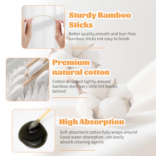 500 PCS 6-Inch Pointed Cotton Swabs with Storage Case, Precision Gun Cleaning Swabs, Lint-Free Bamboo-Handle Long Cotton Swabs for Gun Cleaning, Makeup & Electronics
