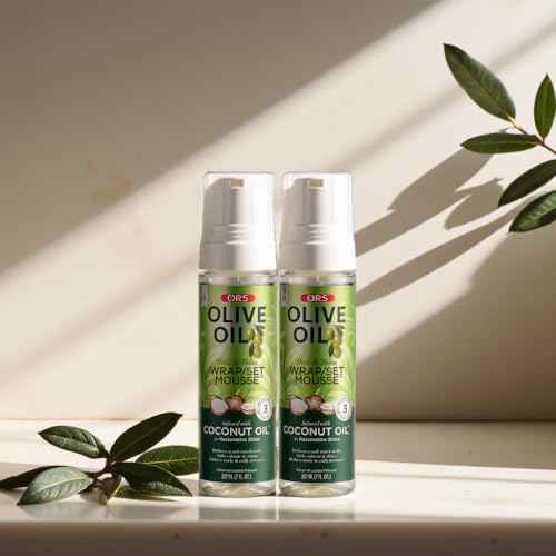 ORS Olive Oil Hold & Shine Wrap Set Mousse Infused with Coconut Oil for Restorative Shine 7 Ounce (Pack of 2)