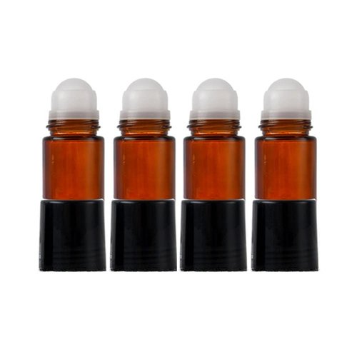 4 Pack 30ml/1 oz Amber Glass Roller Bottles Deodorant Roll On Bottles Travel Refillable DIY Deodorant Containers With Plastic Roller Ball For Fragrance Essential Oil Perfume