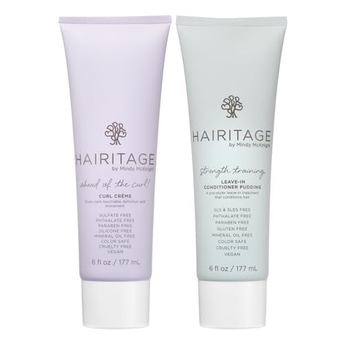 Hairitage Curl Cream + Leave in Conditioner Bundle - Jojoba Oil Curl Defining Cream for Curly Hair ? Leave in Conditioner + Coconut Oil + Shea Butter ? Hydrating + Moisturizing, Vegan + Cruelty-Free