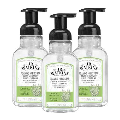 J.R. Watkins Foaming Hand Soap with Pump Dispenser, Moisturizing Foam Hand Wash, Alcohol-Free, Cruelty-Free, Aloe & Green Tea, 9 fl oz, 3 Pack