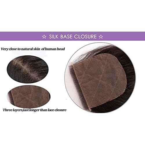 4"x4" Silk Base Lace Closure Straight Virgin Hair With Baby Hair Free Part Natural Color 12inch