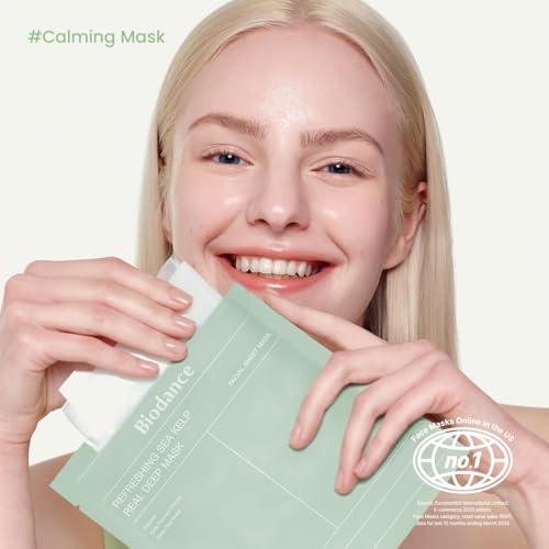 BIODANCE Refreshing Sea kelp Real Deep Mask, Overnight Hydrogel Mask, Calming, Oil & Sebum Control, Blemish Care, Korean Skincare, Stocking Stuffers for Teen Girls | 1.19oz(34g) x 4ea