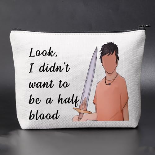 JNIAP Percy Cosmetic Bag PJO Merch Camp Half Blood Gift Percy Fans Makeup Pouch I Didn't Want To Be a Half Blood Travel Bag (Blood Tote)