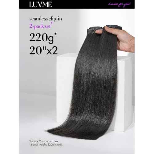 LUVME Yaki Straight Seamless 2 Pack 220g 14Pcs Clip in Hair Extensions Full Max with 14inch Remy Human Hair Extensions, Natural Black 100% Real Soft Hair