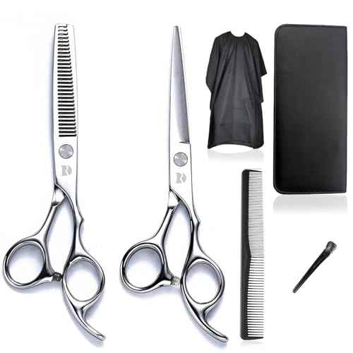 Hair Cutting Scissors and Thinning Scissors Kit,6.5 inch Professional Salon Haircut Scissors Kit,Barber Hairdressing Shears Set,Hair Cutting Shears Texturizing Shears (Silver) (Silver)