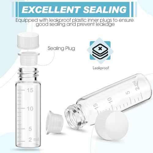 Baderke 4 Pcs Liquid Medicine Travel Container Scale Glass Liquid Containers Small Single Dose Medicine Bottles Dispenser and Leak-proof Plug Travel Essentials Accessories(Clear,15ml)